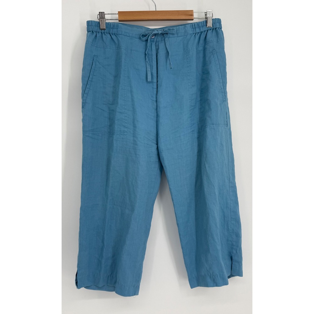 J.M.P. Blue 100% Linen Cropped Wide Leg Pants Plus Sz 1X Drawstring Elastic